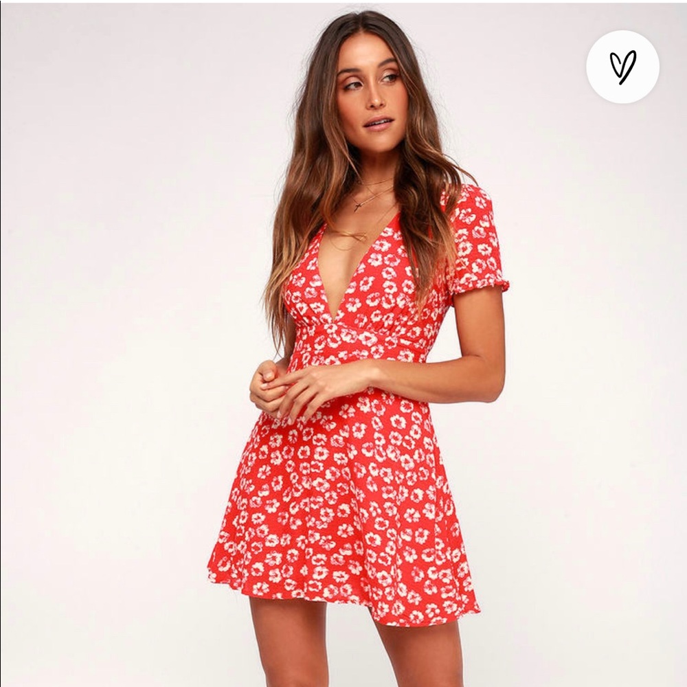 Lulus Red Floral Mini Dress
